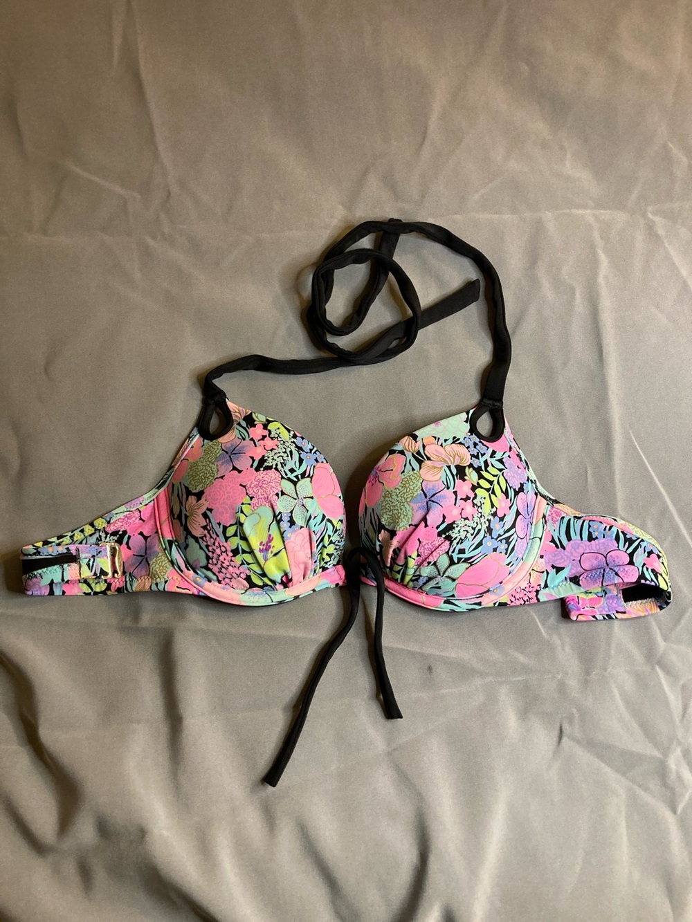 Victoria's Secret Floral Push-Up Halter Bikini Top - Pink, Mint, Black